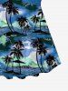Maillot de bain tankini à imprimé hawaïen torsadé dos nu et jambes courtes, avec cocotier, hibiscus et fleurs de mer. - Bleu 4X