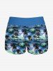 Maillot de bain tankini à imprimé hawaïen torsadé dos nu et jambes courtes, avec cocotier, hibiscus et fleurs de mer. - Bleu 4X