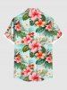 Plus Size Hibiscus Flowers Leaf Tropical Print Buttons Pocket Hawaii Shirt For Men - Vert 2XL