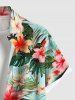 Plus Size Hibiscus Flowers Leaf Tropical Print Buttons Pocket Hawaii Shirt For Men - Vert 2XL