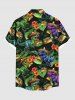 Chemise hawaïenne grande taille pour homme, à imprimé dinosaures, fleurs et feuilles, boutons et poche. - Vert profond M