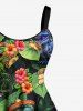Robe débardeur hawaïenne à imprimé dinosaures, fleurs et feuilles, grande taille - Vert profond S