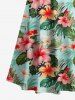 Robe longue hawaïenne à imprimé tropical fleurs d'hibiscus et feuilles, épaules dénudées et bretelles croisées, grande taille - Vert 1X