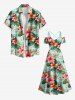 Robe longue hawaïenne à imprimé tropical fleurs d'hibiscus et feuilles, épaules dénudées et bretelles croisées, grande taille - Vert 1X