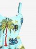 Robe débardeur hawaïenne grande taille à imprimé cocotier, banane et gorille - Turquoise XS