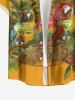 Chemise hawaïenne grande taille pour homme, à motifs perroquets, jus de fruits, fleurs et feuilles, avec boutons et poche. - Brun Doré S