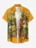 Chemise hawaïenne grande taille pour homme, à motifs perroquets, jus de fruits, fleurs et feuilles, avec boutons et poche. - Brun Doré S