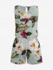 Plus Size Hibiscus Flower Leaf Print Cinched Hawaii Romper -  