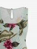 Plus Size Hibiscus Flower Leaf Print Cinched Hawaii Romper -  