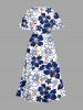 Robe midi trapèze grande taille à imprimé hibiscus et poches fendues, style hawaïen - Bleu profond M