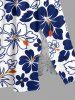 Robe midi trapèze grande taille à imprimé hibiscus et poches fendues, style hawaïen - Bleu profond M