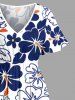 Robe midi trapèze grande taille à imprimé hibiscus et poches fendues, style hawaïen - Bleu profond M