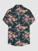 Hibiscus Flower Leaf Branch Print Hawaii Button Pocket Shirt For Men -  