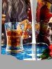 Skull Hibiscus Flower Parrot Pirate Beer Print Hawaii Button Pocket Shirt For Men -  