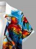 Skull Hibiscus Flower Parrot Pirate Beer Print Hawaii Button Pocket Shirt For Men -  