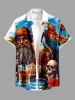 Skull Hibiscus Flower Parrot Pirate Beer Print Hawaii Button Pocket Shirt For Men -  