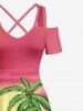 Coconut Tree Sea Parrot Hibiscus Flower Print Hawaii Cold Shoulder Crisscross A Line Maxi Dress -  