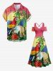 Coconut Tree Sea Parrot Hibiscus Flower Print Hawaii Cold Shoulder Crisscross A Line Maxi Dress -  