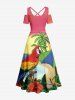 Coconut Tree Sea Parrot Hibiscus Flower Print Hawaii Cold Shoulder Crisscross A Line Maxi Dress -  