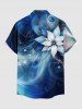 Chemise hawaïenne à poches boutons, imprimé ombré de fleurs et de galaxie, grande taille, pour hommes - Bleu profond XL