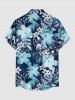 Chemise hawaïenne grande taille pour homme, à imprimé feuilles tropicales et fleurs d'hibiscus, boutons et poche. - Bleu S