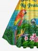 Plus Size Parrots Flowers Leaf Sunset Seascape Print Hawaii 1950s Vintage Dress -  