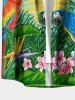 Plus Size Parrots Flowers Leaf Sunset Seascape Print Buttons Pocket Hawaii Shirt For Men -  