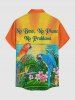 Plus Size Parrots Flowers Leaf Sunset Seascape Print Buttons Pocket Hawaii Shirt For Men -  