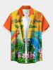 Plus Size Parrots Flowers Leaf Sunset Seascape Print Buttons Pocket Hawaii Shirt For Men -  