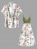 Robe à bretelles croisées à imprimé floral et feuilles grande taille, style hawaïen - Vert clair S