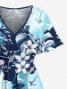 Hibiscus Flowers Tropical Leaf Print Split Hawaii Midi Dress -  