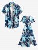 Hibiscus Flowers Tropical Leaf Print Split Hawaii Midi Dress -  