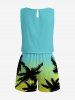 Plus Size Coconut Tree Ombre Print Cinched Hawaii Romper -  