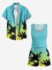 Plus Size Coconut Tree Ombre Print Cinched Hawaii Romper -  