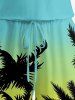 Plus Size Coconut Tree Ombre Print Cinched Hawaii Romper -  