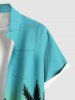 Coconut Tree Ombre Print Buttons Pocket Hawaii Shirt For Men - Turquoise Foncée 6XL