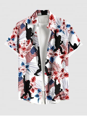 Chemise hawaïenne grande taille pour homme, à fleurs tropicales, drapeau américain, imprimé gorille, boutons et poche. Motif patriotique. Modèles américains. - WHITE - M