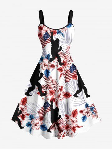 Robe débardeur hawaïenne grande taille à fleurs tropicales et imprimé patriotique drapeau américain gorille - WHITE - 6X