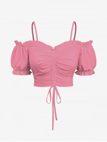 Débardeur à épaules dénudées, froncé et froncé, grande taille - PINK - 6X