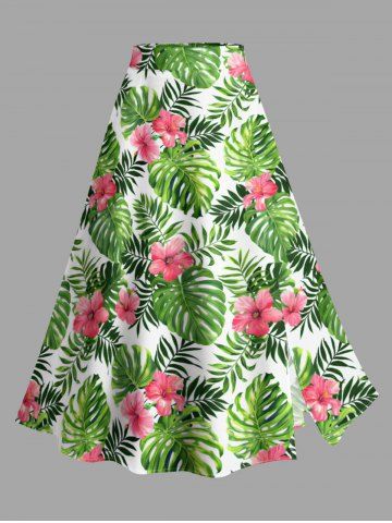 Jupe hawaïenne fendue à imprimé tropical et fleurs d'hibiscus grande taille - GREEN - 5X