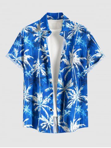 Chemise hawaïenne grande taille à imprimé cocotiers, boutons et poches pour homme - BLUE - XL