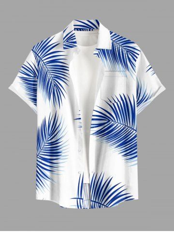 Chemise hawaïenne grande taille à imprimé feuilles tropicales, boutons et poches pour homme - BLUE - 3XL