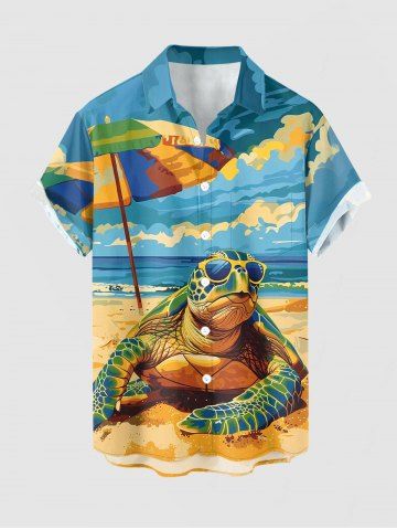 Chemise à boutons et poche pour homme, grande taille, motif tortue, ciel et mer, créatures marines d'Hawaï - SKY BLUE - XL