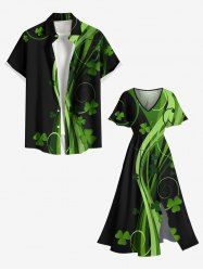St. Patrick's Day Leaf Clover Curve Print Plus Size Matching Hawaii Beach Outfit For Couples -  