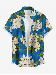 Flower Leaf Print Buttons Pocket Hawaii Shirt For Men -  