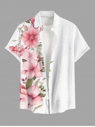 Plus Size Flowers Leaf Print Buttons Pocket Hawaii Shirt For Men -  