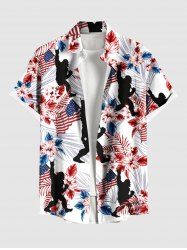 Chemise hawaïenne grande taille pour homme, à fleurs tropicales, drapeau américain, imprimé gorille, boutons et poche. Motif patriotique. Modèles américains. - Blanc S