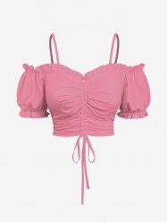 Débardeur à épaules dénudées, froncé et froncé, grande taille - Rose  XS
