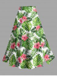 Plus Size Hibiscus Flower Tropical Leaf Print Split Hawaii Skirt -  