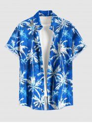 Coconut Tree Print Buttons Pocket Hawaii Shirt For Men -  